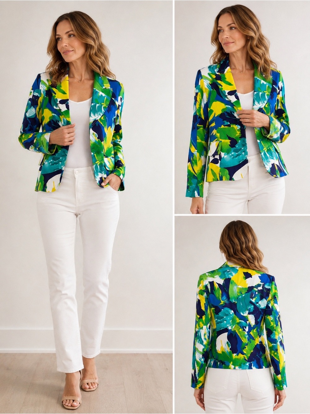 Transitions Colorful Abstract Floral Blazer Jacket Size M
